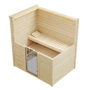 Weka Bergen tömörfa szauna üvegajtóval, 5,4 kW-os kályhával, lucfenyőből, 2 paddal. Kompakt otthoni szauna.