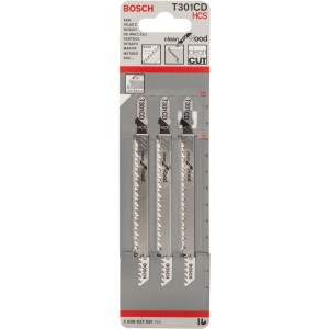 Bosch Szúrófűrészlap Pro T 301 CD Clean for Wood, 3 darabos csomag a tiszta favágásokhoz.
