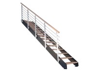 Kos lépcső 13 lépcsőfokkal bükkfa olajozott 87 cm dizájnkorlát fekete FSC®