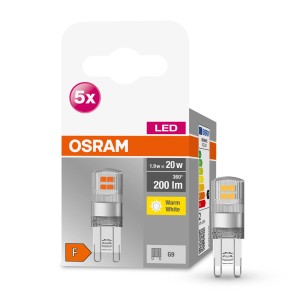 Osram LED G9 izzó 5 db-os szett, 1,9 W, meleg fehér, 200 lumen, 4,6 x 1,5 cm.