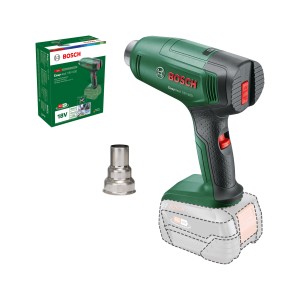 Bosch EasyHeat 18V-500 akkus hőlégfúvó (akku nélkül) fúvókával és csomagolással.