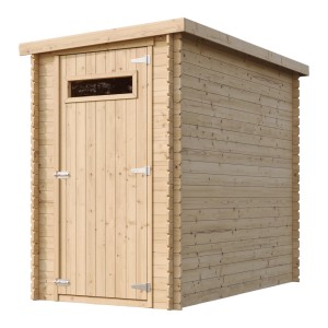 Timbela fa kerti ház M306A, 2,63 m², kezeletlen, lapostetővel és ajtóval.
