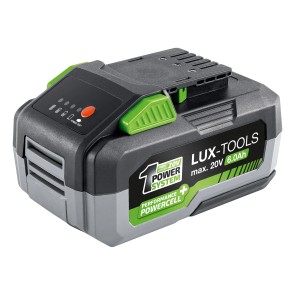 LUX 20V 6.0 Ah akkumulátor 1 PowerSystem elektromos szerszámokhoz töltöttségjelzővel.