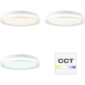 Okos LED mennyezeti lámpa Burlie, fehér/átlátszó, Ø 39 cm, különböző fényszínekkel.