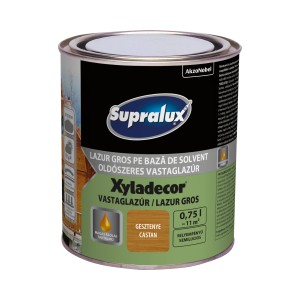 Supralux Xyladecor faápolószer dobozban, gesztenye színben, kültéri használatra.