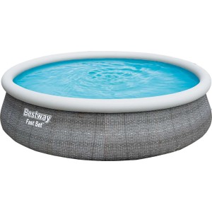 Bestway Fast Set medence, 457x107 cm, rattan hatású, szűrőszivattyúval és létrával.