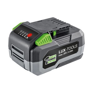 LUX 20 V Akkumulátor 1 PowerSystem 4 Ah elektromos szerszámokhoz, töltöttségjelzővel.
