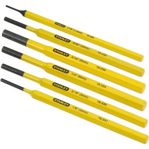 Stanley csapszegkiütő készlet, 6 darabos, sárga kivitel, 1,5 mm-től 8 mm-ig.