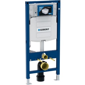 Geberit Duofix falsík alatti szerelőelem fali WC-hez, beépített tartállyal, kék keret.