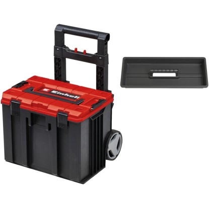 Einhell E-Case L szerszámosláda kerekekkel és kivehető betéttel, piros/fekete.