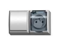 Fala földelt csapfedeles dugalj+kapcsoló IP44 Fala földelt csapfedeles dugalj+kapcsoló IP44