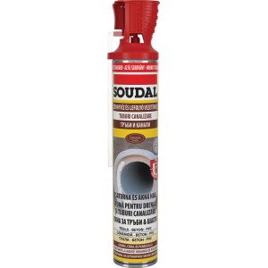 Soudal PU hab szennyvízcsövekhez, piros/szürke. Speciális építési hab csőáttörésekhez.