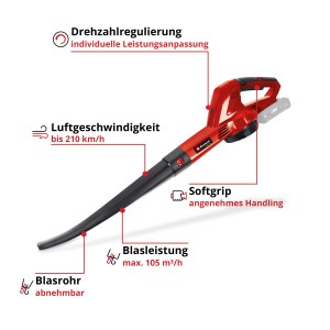 Einhell Power X-Change GC-CL 18 Li E Solo (18 V) akkus lombfúvó: Piros lombfúvó levehető csővel.
