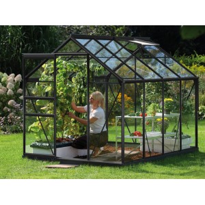 Fekete Vitavia Venus 5000 üvegház növényeket gondozó nővel. 5 m² terület.