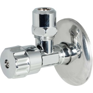 Króm mosógép sarokszelep rozettával, csatlakozás 16,7 mm (R 3/8) x 10 mm.