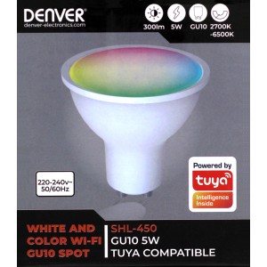 Denver SHL-450 GU10 5W WiFi LED izzó okosotthon rendszerekhez.