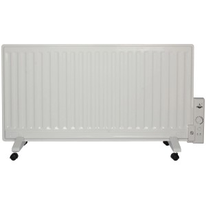 Fehér El Fuego 1000 W-os elektromos olajradiátor kerekekkel és termosztáttal.