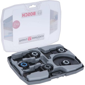 Bosch Starlock Best of Cutting speciális lapkészlet, 5 részes, multifunkciós szerszámokhoz nyitott dobozban.