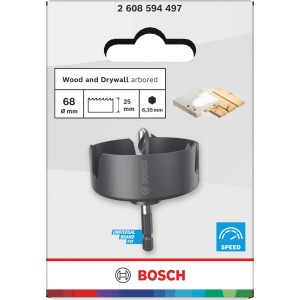 Bosch Wood and Drywall lyukfűrész, Ø 68mm, szürke. Lyukak vágásához fában és gipszkartonban.