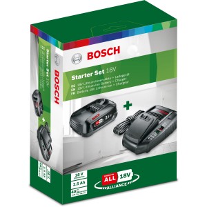 Bosch Power4All 18V akkumulátoros indítókészlet akkumulátorral és töltővel dobozban.