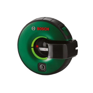 Bosch Atino vonallézer, zöld mérőeszköz beépített mérőszalaggal.