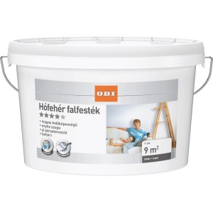 Vödör fehér, matt beltéri falfesték (Hófehér falfesték) az OBI-tól, kb. 9 m²-re.