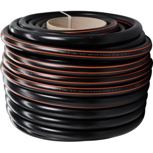 Feltekert fekete Fitt Solarschlauch Professional 13 mm narancssárga csíkokkal.