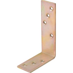 Sárga horganyzott szerkezeti szög, 75x120x35 mm, csavarok számára lyukakkal.