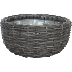 Szürke polyrattan virágtál, 35x35x17 cm, szőtt hatású otthonra és kertbe.