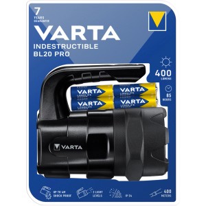 Fekete Varta Indestructible BL20 Pro zseblámpa elemekkel.