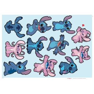 Stitch és Angel faldekorációs matricák, öntapadós, 35 darab.