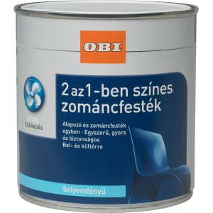 OBI t.b.t. színes zománcfesték dobozban. Festék beltéri és kültéri használatra, gyorsan szárad.