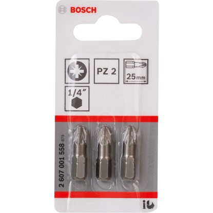 Bosch Pro PZ2 csillagfejű bit, 3 darabos készlet, extra kemény csavarozáshoz.