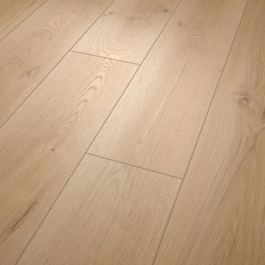Bézs Egger NatureSense Aqua laminált padló, 10 mm vastag, vízálló, deszka hatású.