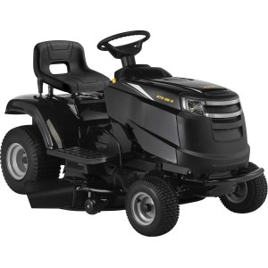 Fekete Alpina AT3 98 A fűnyíró traktor oldalsó kidobással és állítható üléssel.