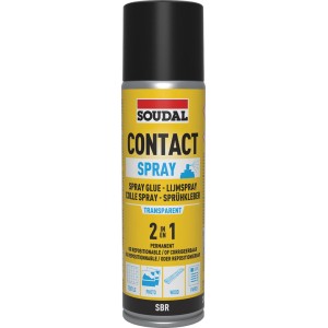 Soudal Contact Spray, átlátszó spray ragasztó autóhoz és otthonra.