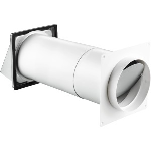 Teleszkópos fali doboz Ø 150 mm-es rozsdamentes acél szellőzőpáraleszívóval fali szellőztetőkhöz.