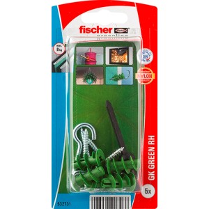 Fischer Tiplik GK Green RH, zöld tiplik csavarokkal és horgokkal könnyű terhekhez.