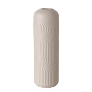 Bézs-fehér Boltze Home Aliette váza, 25 cm magas, modern bordázott mintával.