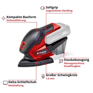 Einhell Akkus multifunkciós csiszoló TE-OS 18/150 Solo: Kompakt csiszoló porelszívással, akku nélkül.