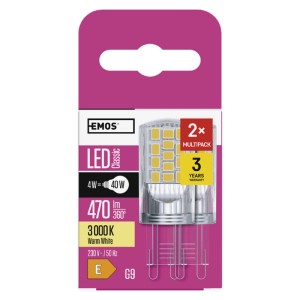 G9 LED izzó 2 darabos csomagban, meleg fehér, 4W (40W-nak megfelelő).