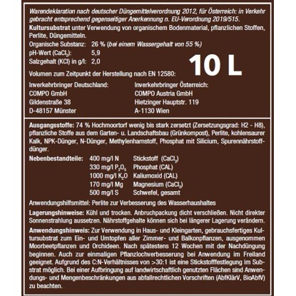 Compo Sana minőségi virágföld, 10 literes zsák. Univerzális föld tápanyaggal és perlittel.