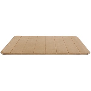 Homokszínű Wenko Memory Foam fürdőszobaszőnyeg csíkokkal, 50x80 cm, puha felülettel.