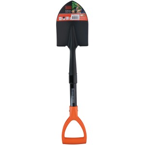 Black+Decker ásó állítható nyéllel és narancssárga fogantyúval talajműveléshez.