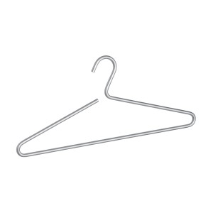 Ezüst színű ruhafogas textil tároláshoz.