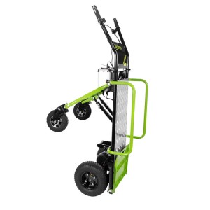 Zöld elektromos Zipper ZI-ET260 molnárkocsi fekete kerekekkel, robusztus rakodófelülettel.
