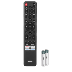 Hama univerzális távirányító Hisense TV-khez applikációs gombokkal és elemekkel.