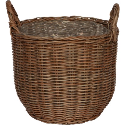 Polirattan fogantyús kosár 33 cm x 34,5 cm barna