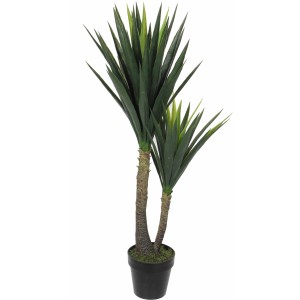 Mica Decorations mű Yucca növény, 120 cm magas, két törzse van fekete cserépben.