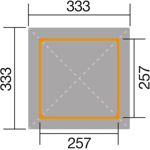 Weka Pavilon Kerti Oázis 651 Gr. 2 alaprajz: 333x333cm, alapszélesség 257x257cm.